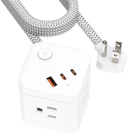 DEPOW Power Strip Cube with USB Ports, Flat Extension Cord with 4 AC Outlets & 3 USB Ports (2 USB C), 5 FT Small Power Strip, 3 Prong Mini Charging