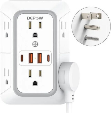DEPOW Wall Charger 6 AC Outlet Extender with 4 USB Charging Ports(2 USB C), 3-Sided Power Strip Multi Plug Wall Outlet Splitter Adapter Spaced for