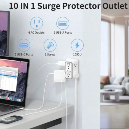 DEPOW Wall Charger 6 AC Outlet Extender with 4 USB Charging Ports(2 USB C), 3-Sided Power Strip Multi Plug Wall Outlet Splitter Adapter Spaced for