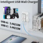 DEPOW Wall Charger 6 AC Outlet Extender with 4 USB Charging Ports(2 USB C), 3-Sided Power Strip Multi Plug Wall Outlet Splitter Adapter Spaced for