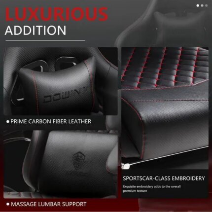 Dowinx High Back Gaming Chair with Massage Lumbar Support, Game Chair with Adjustable Headrest, Ergonomic Office Chair, Racing Chair with Footrest, PU