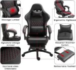 Dowinx High Back Gaming Chair with Massage Lumbar Support, Game Chair with Adjustable Headrest, Ergonomic Office Chair, Racing Chair with Footrest, PU