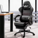 Dowinx High Back Gaming Chair with Massage Lumbar Support, Game Chair with Adjustable Headrest, Ergonomic Office Chair, Racing Chair with Footrest, PU