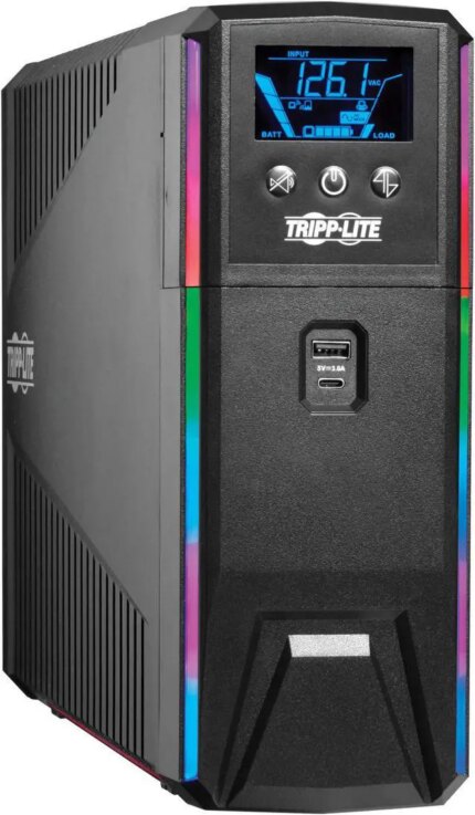 Eaton Tripp Lite Series 1500VA 900W 120V Pure Sine Wave Gaming UPS Battery Backup - LCD, AVR, RGB LEDs, USB Charging, Power Saving - Tower - AVR - 7