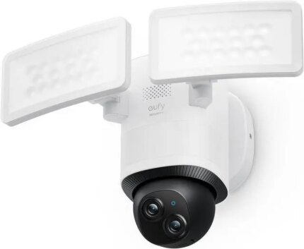 eufy Security Floodlight Camera E340 Wired, 360° Pan and Tilt, 24/7 Recording, Dual-Band Wi-Fi, 2,000 Lumens, Motion-Activated, Dual Camera, HomeBase
