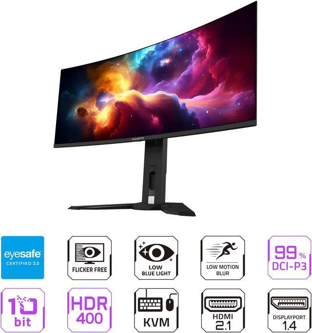 GIGABYTE 34" 240 Hz OLED WQHD Gaming Monitor 0.03ms GTG FreeSync Premium Pro (AMD Adaptive Sync) Curved MO34WQC2