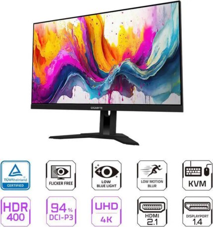 GIGABYTE - M28U - 28" IPS Gaming Monitor - UHD 3840x2160 - 144Hz - 1ms GTG - AMD FreeSync Premium Pro - Type C KVM - HDMI, DP, Type C - Height