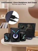 High Performan Computer Speaker, Mini PC Speakers with Subwoofer, 2.1 Desktop Speaker with RGB Lights, USB Powered, Stereo Sound, Gaming Speaker with