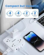 HOPOW Flat Plug Power Strip, 5 Ft Ultra Thin Flat Extension Cord with 8 Outlets 4 USB Ports (1 USB C), 1440 J Surge Protector, Wall Mount for Office