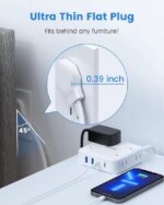 HOPOW Flat Plug Power Strip, 5 Ft Ultra Thin Flat Extension Cord with 8 Outlets 4 USB Ports (1 USB C), 1440 J Surge Protector, Wall Mount for Office