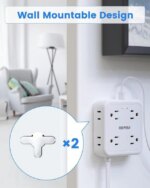 HOPOW Flat Plug Power Strip, 5 Ft Ultra Thin Flat Extension Cord with 8 Outlets 4 USB Ports (1 USB C), 1440 J Surge Protector, Wall Mount for Office