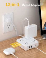 HOPOW Flat Plug Power Strip with 15W USB C Port, 5 Ft Ultra Thin Extension Cord with 8 Outlets & 4 USBs, 1440 Joules Surge Protector, Power Delivery High-Speed Charging Station...