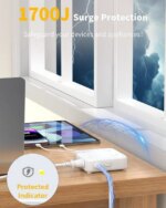 HOPOW Flat Plug Power Strip with 15W USB C Port, 5 Ft Ultra Thin Extension Cord with 8 Outlets & 4 USBs, 1440 Joules Surge Protector, Power Delivery High-Speed Charging Station...