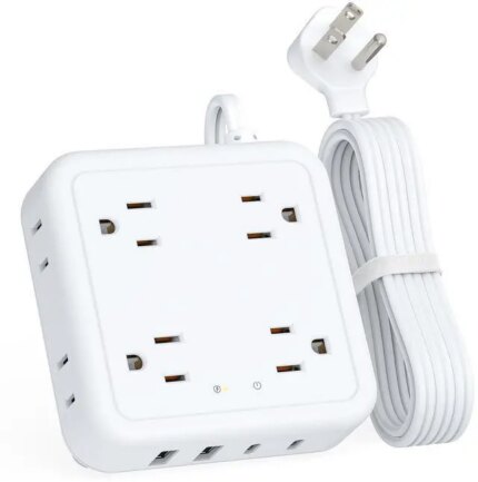 HOPOW Flat Plug Power Strip with 15W USB C Port, 5 Ft Ultra Thin Extension Cord with 8 Outlets & 4 USBs, 1440 Joules Surge Protector, Power Delivery High-Speed Charging Station...