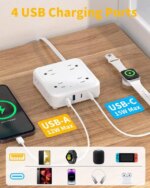 HOPOW Flat Plug Power Strip with 15W USB C Port, 5 Ft Ultra Thin Extension Cord with 8 Outlets & 4 USBs, 1440 Joules Surge Protector, Power Delivery High-Speed Charging Station...