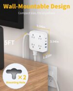 HOPOW Flat Plug Power Strip with 15W USB C Port, 5 Ft Ultra Thin Extension Cord with 8 Outlets & 4 USBs, 1440 Joules Surge Protector, Power Delivery High-Speed Charging Station...