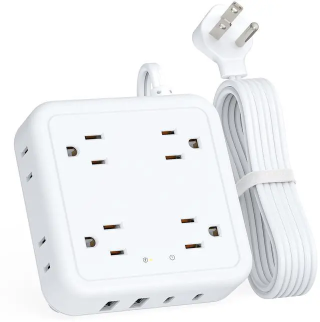 HOPOW Flat Plug Power Strip with 15W USB C Port, 5 Ft Ultra Thin Extension Cord with 8 Outlets & 4 USBs, 1440 Joules Surge Protector, Power Delivery High-Speed Charging Station...