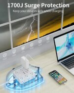 HOPOW Power Strip Surge Protector -10 ft Flat Plug Extension Cord with 12 Outlets & 4 USB Ports (2 USB C), 1700 Joules, Wall Mount, Desk Charging
