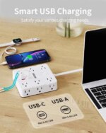 HOPOW Power Strip Surge Protector -10 ft Flat Plug Extension Cord with 12 Outlets & 4 USB Ports (2 USB C), 1700 Joules, Wall Mount, Desk Charging