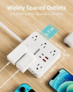 HOPOW Power Strip Surge Protector -10 ft Flat Plug Extension Cord with 12 Outlets & 4 USB Ports (2 USB C), 1700 Joules, Wall Mount, Desk Charging