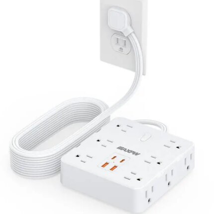 HOPOW Power Strip Surge Protector -10 ft Flat Plug Extension Cord with 12 Outlets & 4 USB Ports (2 USB C), 1700 Joules, Wall Mount, Desk Charging