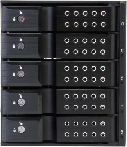 iStarUSA BPN-DE350SS-BLACK 3x5.25" to 5x3.5" SAS/SATA 6.0 Gb/s Trayless Hot-Swap Cage