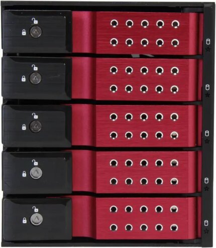 iStarUSA BPN-DE350SS-RED 3 x 5.25" to 5 x 3.5" SAS/SATA 6.0 Gb/s Trayless Hot-Swap Cage