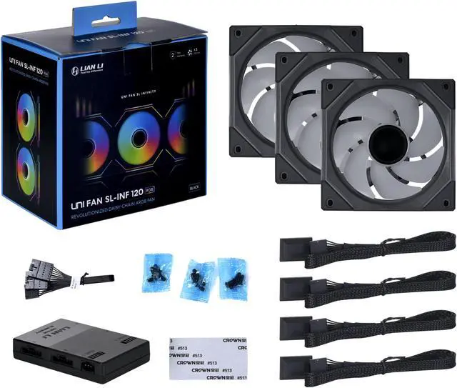 LIAN LI UNI FAN SL INFINITY 120 RGB BLACK 3 PCS PACK ---UF-SLIN120-3B ( L Connect 3.0 Controller included)