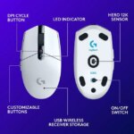 Logitech G305 LIGHTSPEED Wireless Gaming Mouse, Hero 12K Sensor, 12,000 DPI, Lightweight, 6 Programmable Buttons, 250h Battery Life, On-Board Memory,