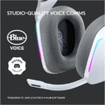 Logitech G733 LIGHTSPEED Wireless Gaming Headset with suspension headband, LIGHTSYNC RGB, Blue VO!CE mic technology and PRO-G audio drivers - White