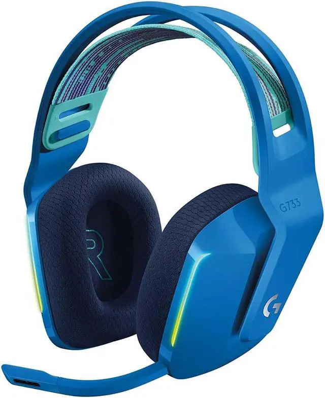 Logitech G733 LIGHTSPEED Wireless Gaming Headset with suspension headband, LIGHTSYNC RGB, Blue VO!CE mic technology and PRO-G audio drivers - Blue