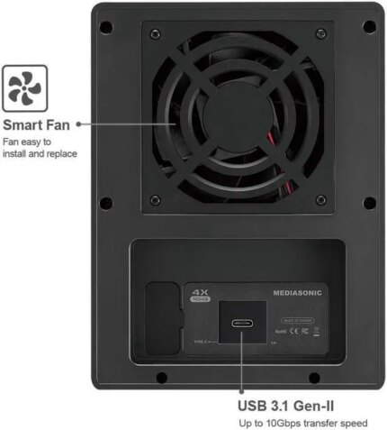Mediasonic Raid 0 / 1 USB 3.2 Type C 4 Bay 3.5 SATA Hard Drive Enclosure with USB Hub Feature USB 3.2 Gen 2 10Gbps (HFR7-SU31CH)