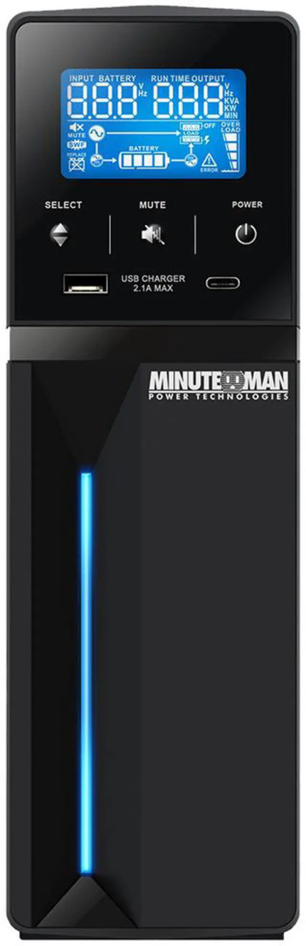 Minuteman ETR1000LGU 1000VA/600 Watts, 120 VAC, (5) NEMA 5-15 On-battery receptacles, (5) NEMA 5-15 Surge-only receptacles, 6-foot power cord with