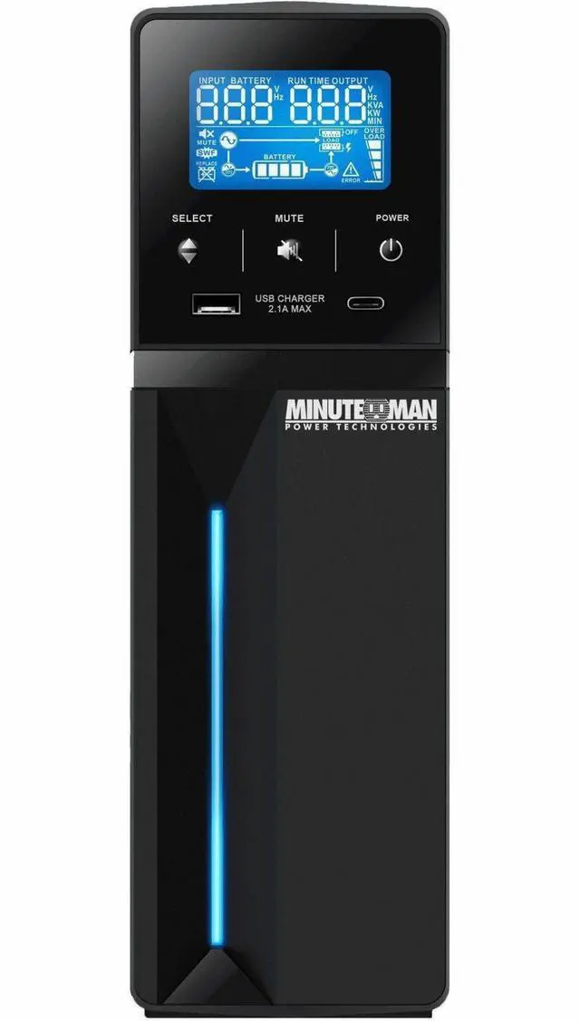 Minuteman ETR550LG 550VA/330 Watts, 120 VAC, (4)NEMA 5-15 On-battery receptacles, (4) NEMA 5-15 Surge-only receptacles, 6-foot power cord with NEMA