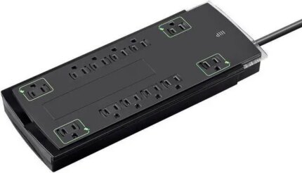 Monoprice 12 Outlet Slim Surge Protector Power Strip - 10 Feet - Black | Heavy Duty Cord | UL Rated, 4,230 Joules With Grounded And Protected Light