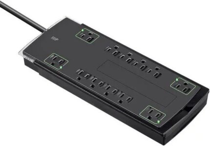 Monoprice 12 Outlet Slim Surge Protector Power Strip - 10 Feet - Black | Heavy Duty Cord | UL Rated, 4,230 Joules With Grounded And Protected Light