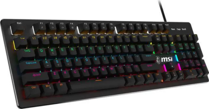 MSI FORGE GK300 Gaming Keyboard - Clicky Blue Mechanical Switches, 9-Mode RGB, Ergonomic Keycaps - Black