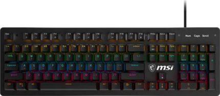 MSI FORGE GK300 Gaming Keyboard - Clicky Blue Mechanical Switches, 9-Mode RGB, Ergonomic Keycaps - Black