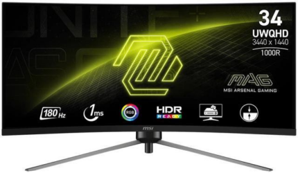 MSI MAG345CQR Curved Gaming Monitor UWQHD(3440x1440) 34" 180Hz VA w/ AMD FreeSync Premium, Dual HDMI, DisplayPort, Black