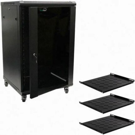 Navepoint 18U Audio Video A/V Cabinet 600mm Depth - Casters, Shelves, Fans