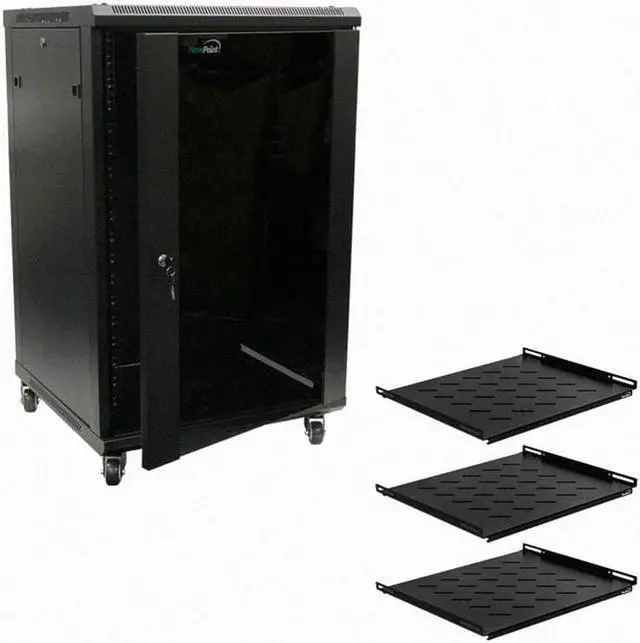 Navepoint 18U Audio Video A/V Cabinet 600mm Depth - Casters, Shelves, Fans