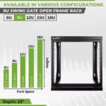 NavePoint 9U Wall Mount IT Open Frame 19" Rack with Swing Out Hinged Gate Black