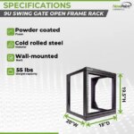 NavePoint 9U Wall Mount IT Open Frame 19" Rack with Swing Out Hinged Gate Black