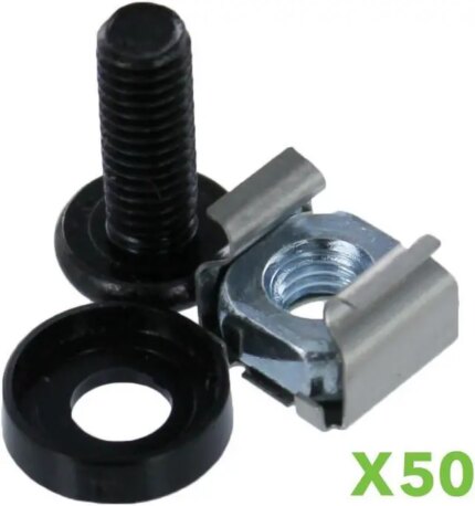 NavePoint M6 Cage Nuts & Screws for Server Shelves Cabinets - 50 Pk Rack Mount