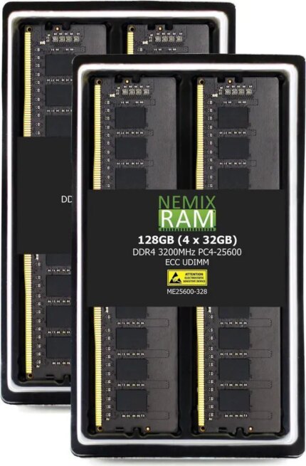NEMIX RAM 128GB (4X32GB) DDR4 3200MHZ PC4-25600 2Rx8 1.2V 288-PIN ECC Unbuffered UDIMM KIT Compatible with DELL PowerEdge T150 Server
