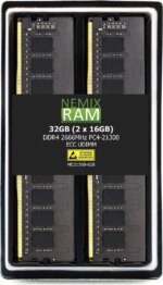NEMIX RAM 32GB (2X16GB) DDR4 2666MHZ PC4-21300 2Rx8 1.2V 288-PIN ECC Unbuffered UDIMM Memory KIT