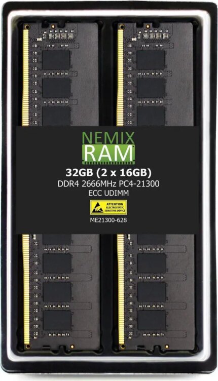 NEMIX RAM 32GB (2X16GB) DDR4 2666MHZ PC4-21300 2Rx8 1.2V 288-PIN ECC Unbuffered UDIMM Memory KIT