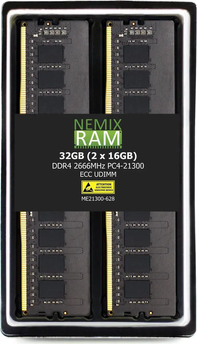 NEMIX RAM 32GB (2X16GB) DDR4 2666MHZ PC4-21300 2Rx8 1.2V 288-PIN ECC Unbuffered UDIMM Memory KIT