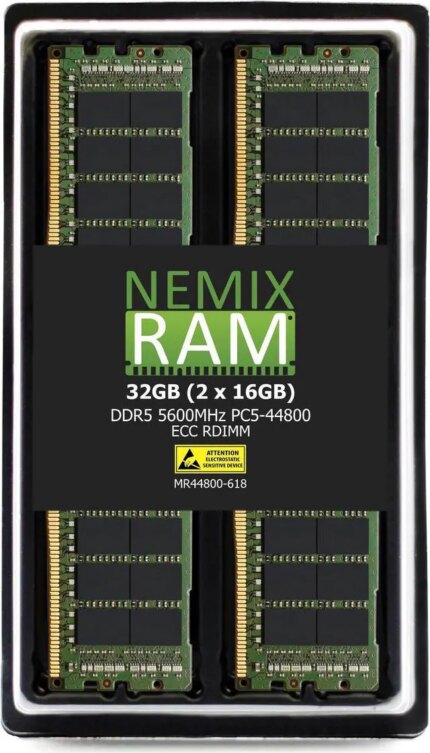 NEMIX RAM 32GB (2X16GB) DDR5 5600MHZ PC5-44800 1Rx8 1.1V 288-PIN ECC RDIMM Registered Server Memory KIT