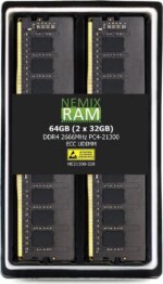 NEMIX RAM 64GB (2X32GB) DDR4 2666MHZ PC4-21300 2Rx8 1.2V 288-PIN ECC Unbuffered UDIMM Memory KIT